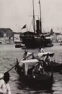 Venice, harbour scene with gondolas
